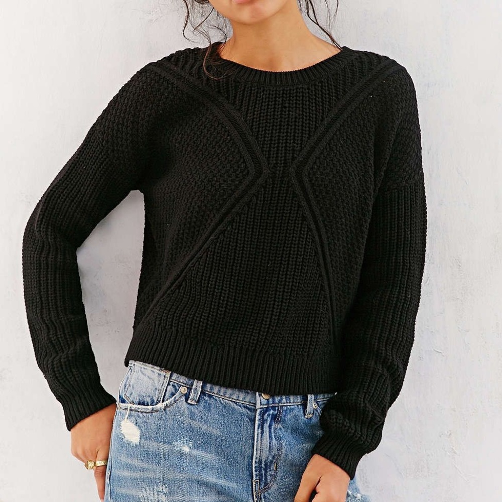 Black Silence+Noise Cropped Allover Stitch Sweater